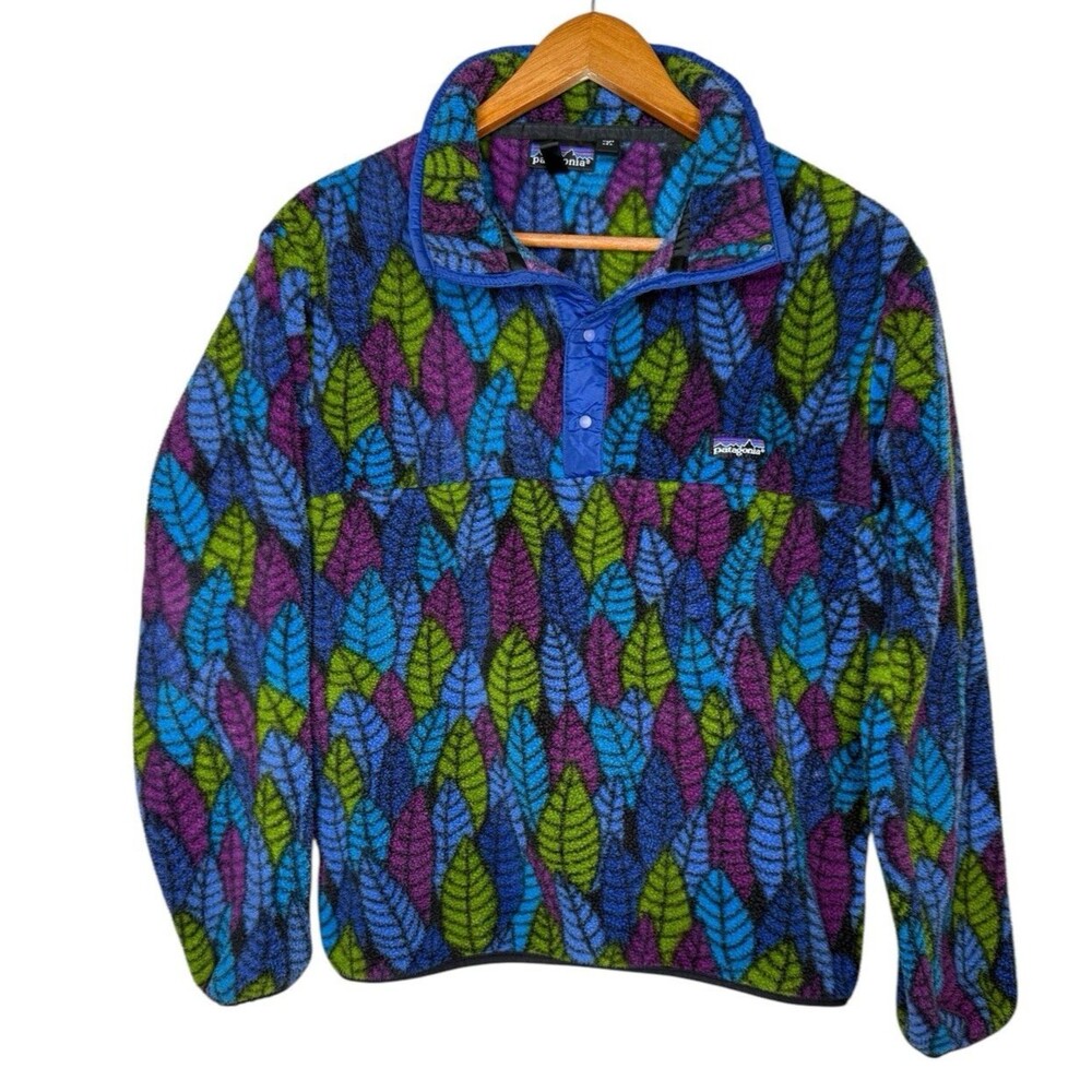 Vintage Patagonia Synchilla Snap T Fleece Pullover Leaf Pattern Sz Xs Usa Leaf